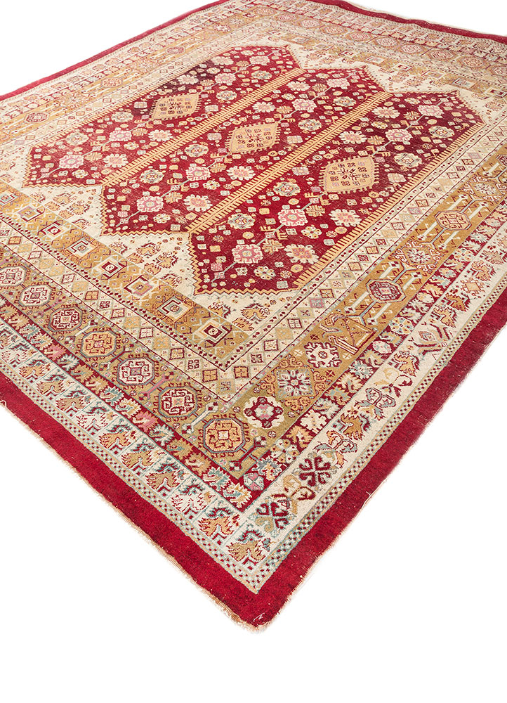 aalam red and orange wool hand knotted Rug - FloorShot