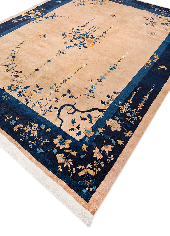 pechino red and orange wool hand knotted Rug - FloorShot