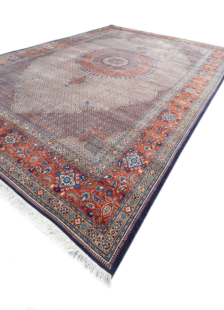 aalam red and orange wool hand knotted Rug - FloorShot