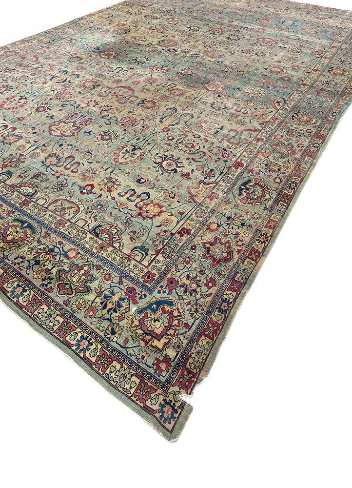 aalam green wool hand knotted Rug - FloorShot