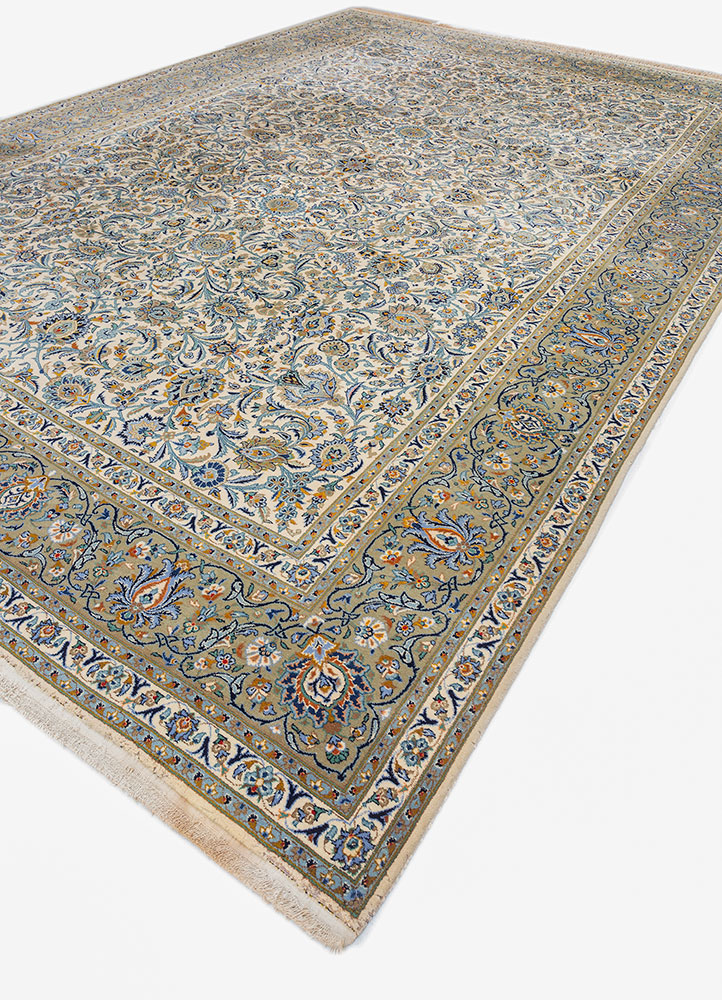 aalam blue wool hand knotted Rug - FloorShot