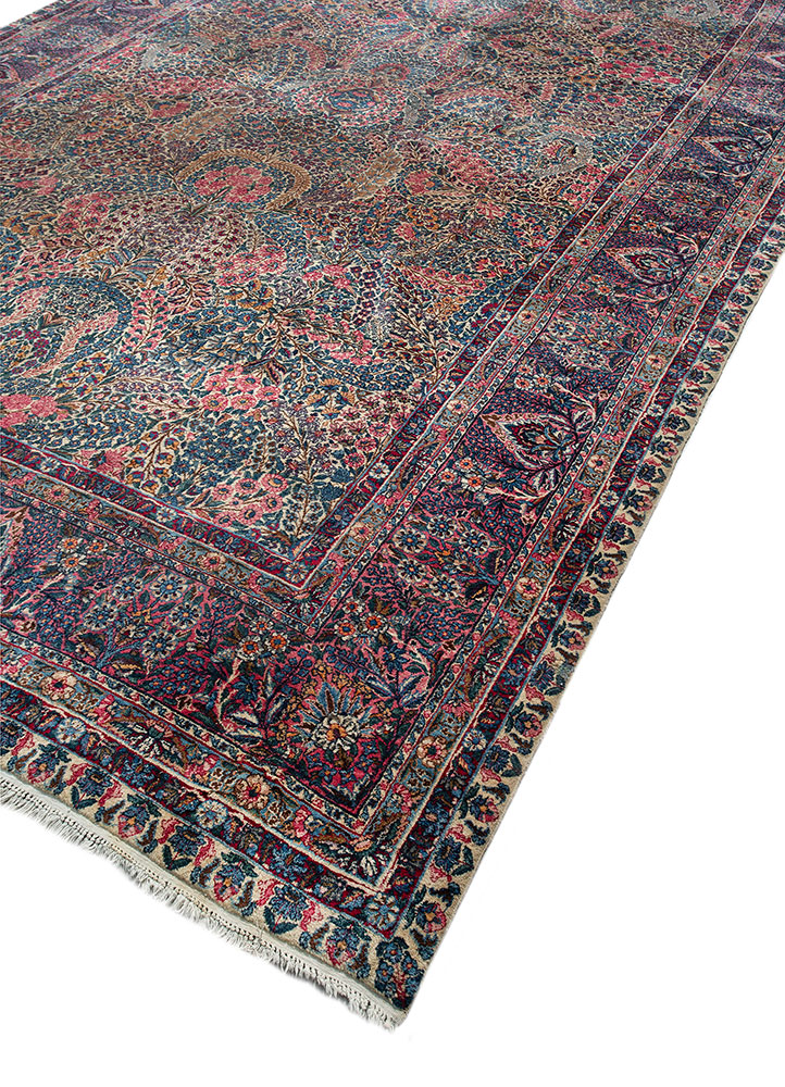aalam blue wool hand knotted Rug - FloorShot