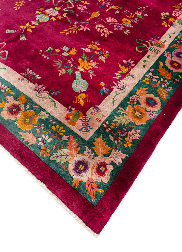 aalam red and orange wool hand knotted Rug - FloorShot
