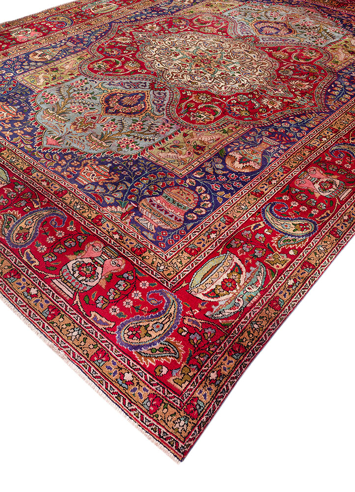 aalam red and orange wool hand knotted Rug - FloorShot