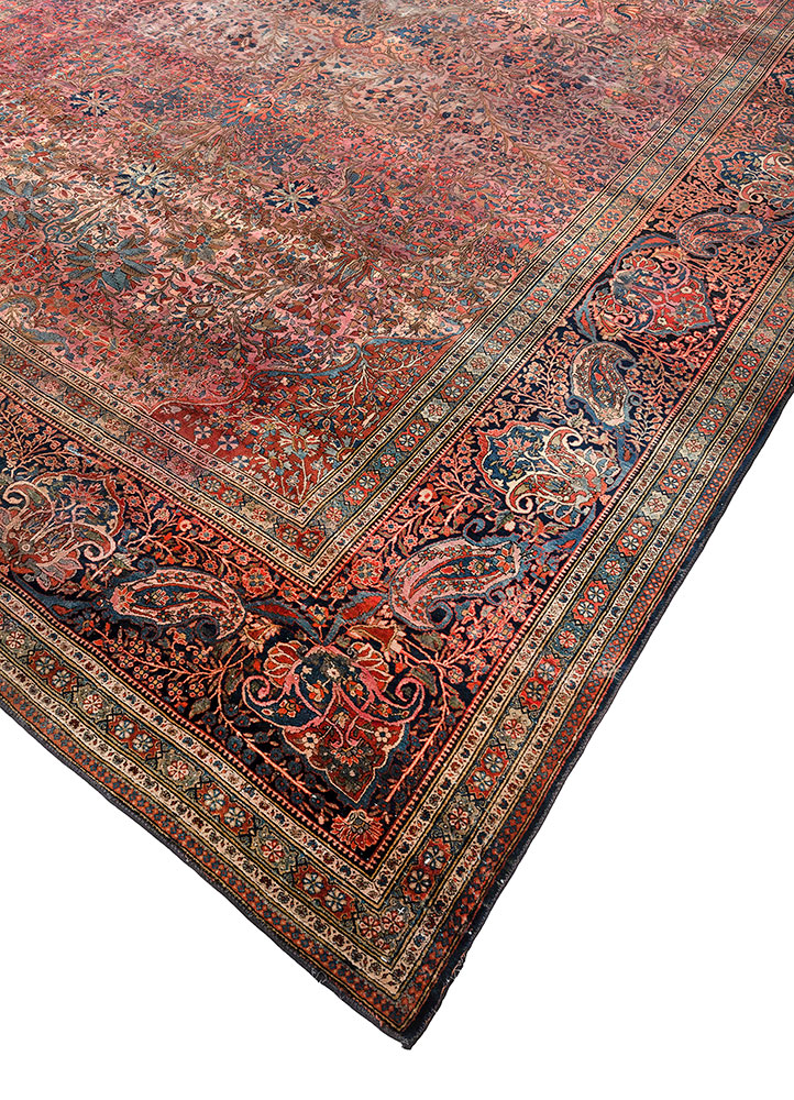 aalam red and orange wool hand knotted Rug - FloorShot