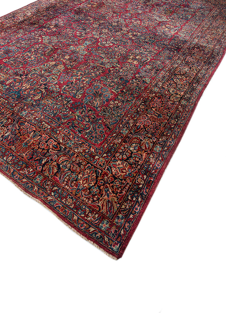 aalam red and orange wool hand knotted Rug - FloorShot