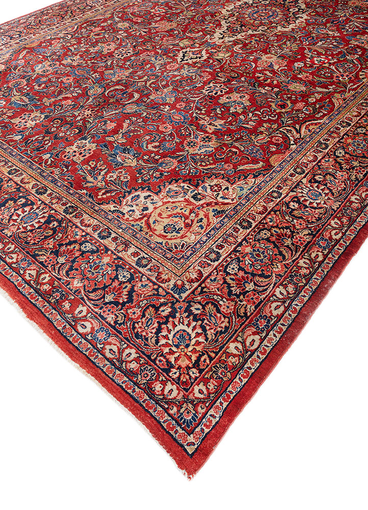 aalam red and orange wool hand knotted Rug - FloorShot