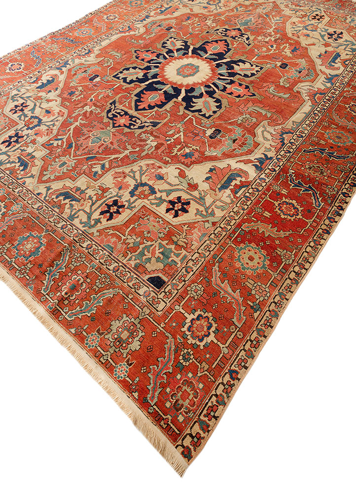 aalam red and orange wool hand knotted Rug - FloorShot