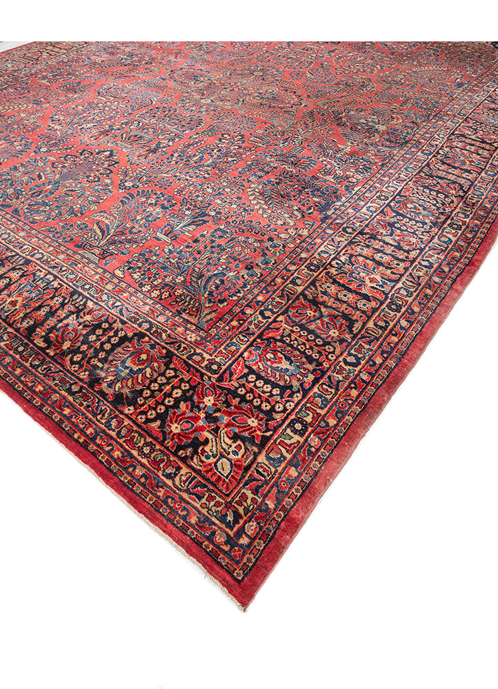 aalam red and orange wool hand knotted Rug - FloorShot