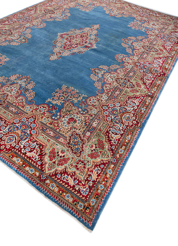 aalam blue wool hand knotted Rug - FloorShot
