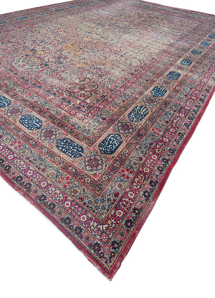 aalam red and orange wool hand knotted Rug - FloorShot