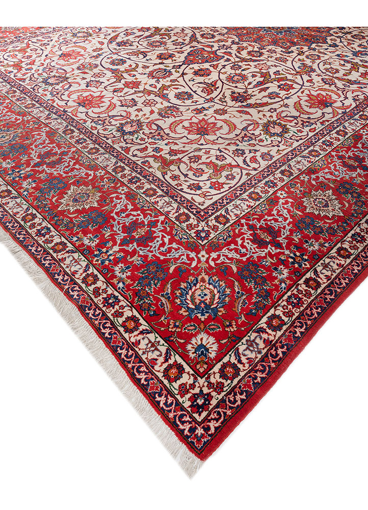aalam red and orange wool hand knotted Rug - FloorShot