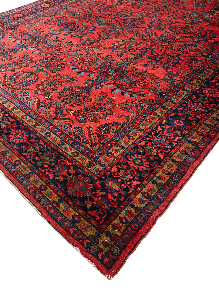 aalam red and orange wool hand knotted Rug - FloorShot