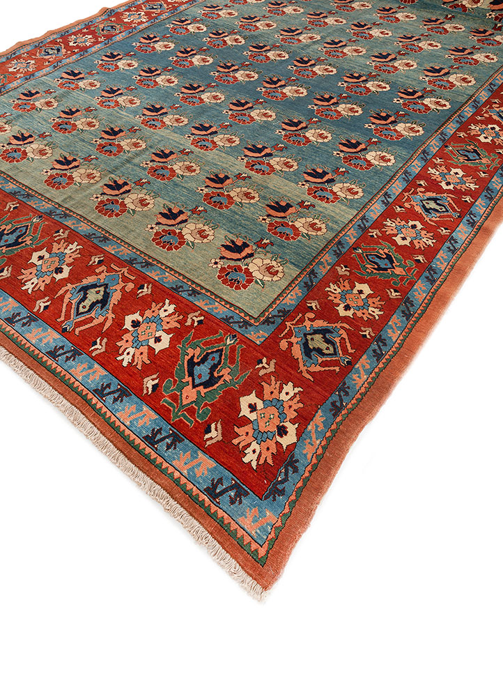 aalam blue wool hand knotted Rug - FloorShot