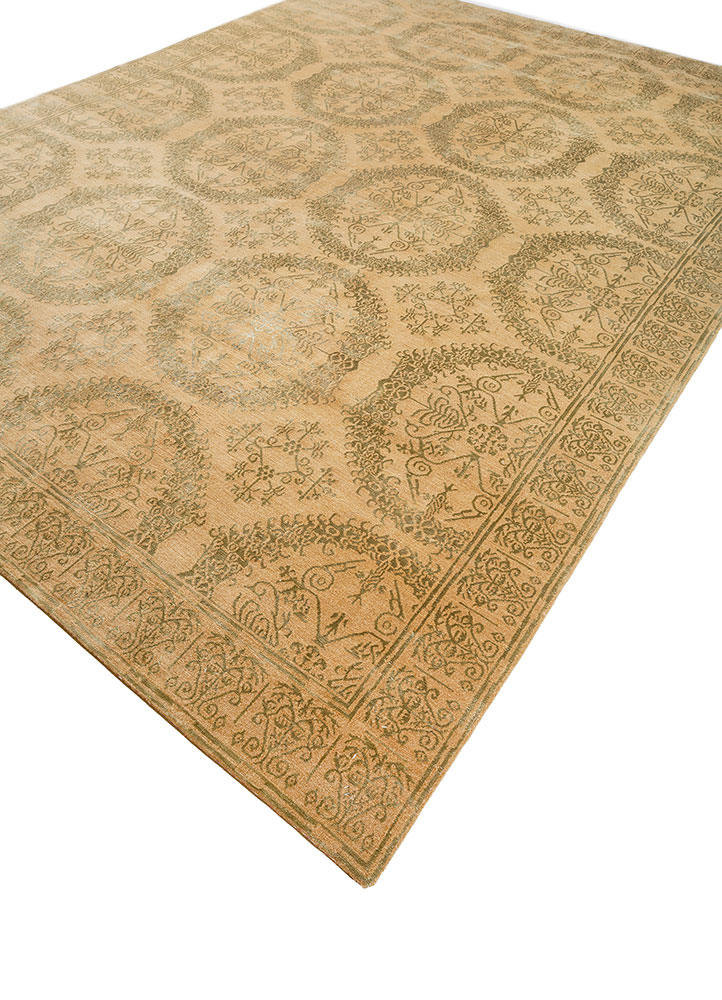 far east gold wool hand knotted Rug - FloorShot