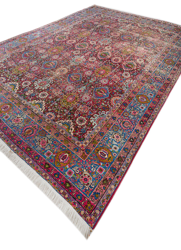 aalam red and orange wool hand knotted Rug - FloorShot