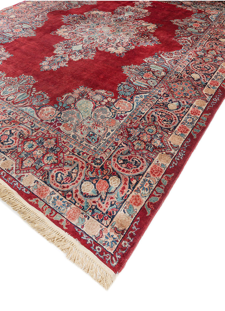aalam red and orange wool hand knotted Rug - FloorShot
