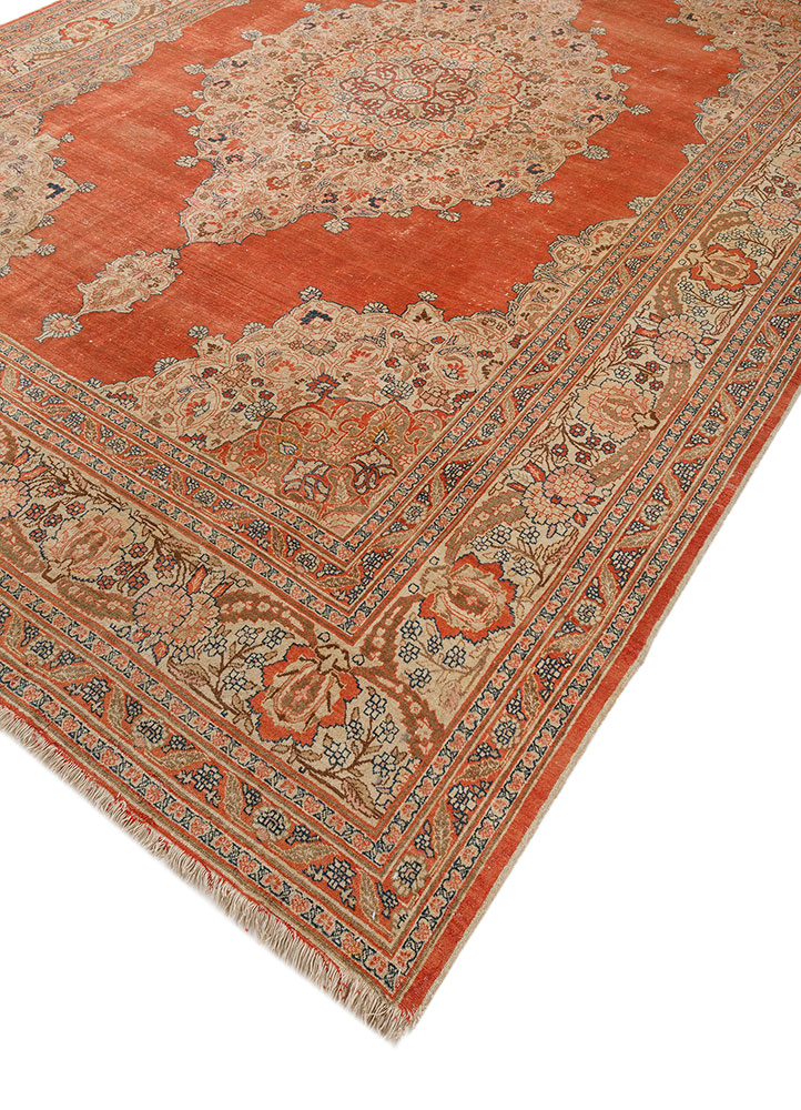 aalam red and orange wool hand knotted Rug - FloorShot