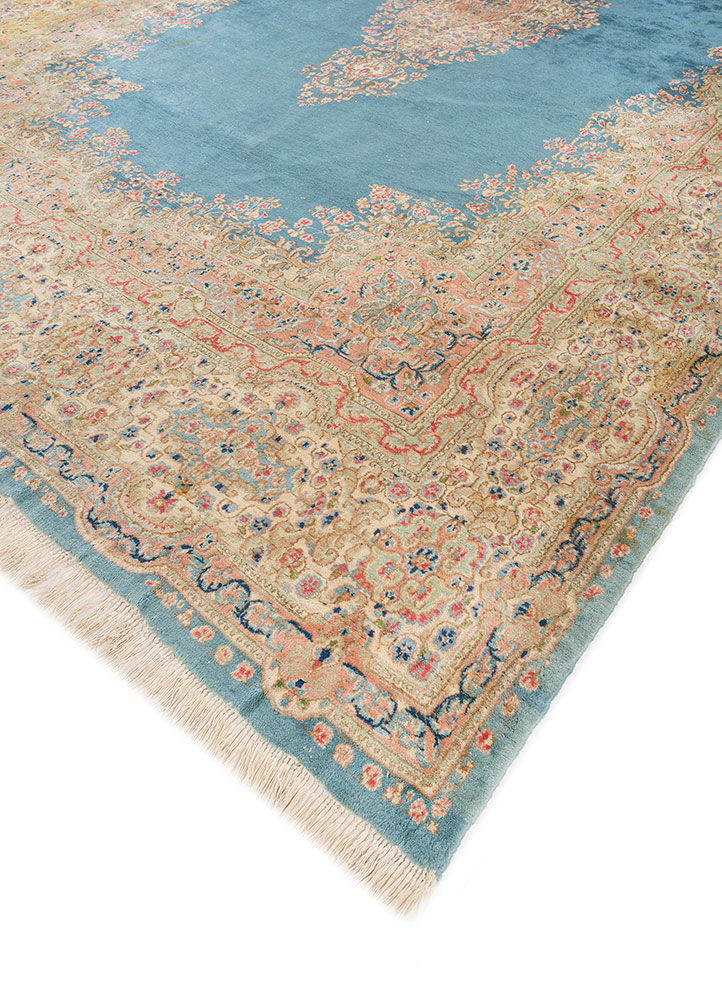aalam blue wool hand knotted Rug - FloorShot