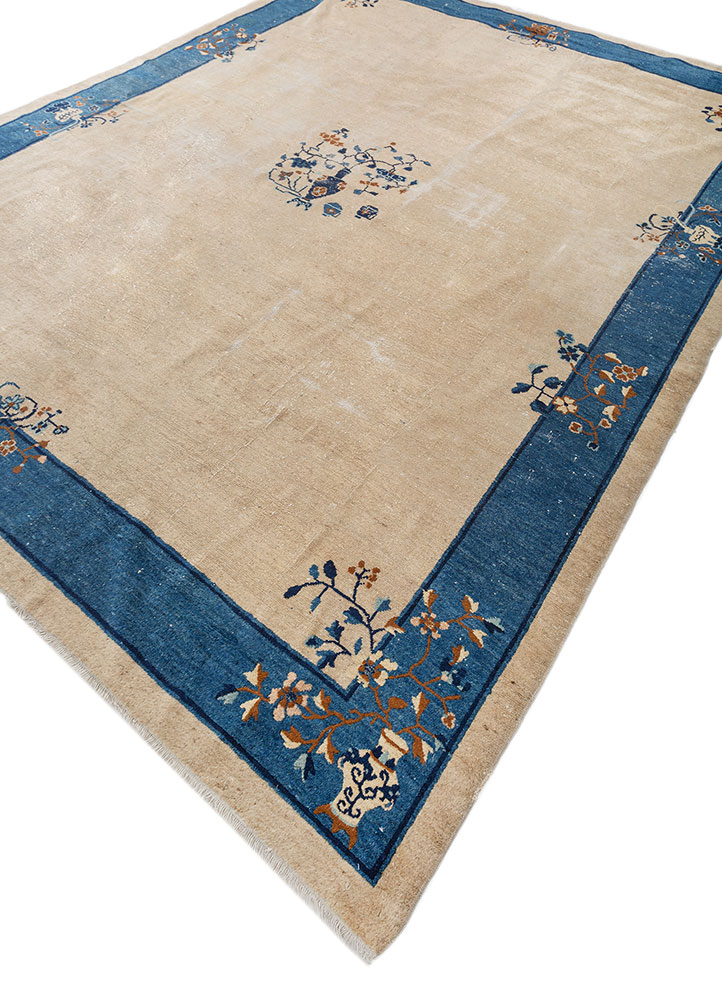 pechino beige and brown wool hand knotted Rug - FloorShot