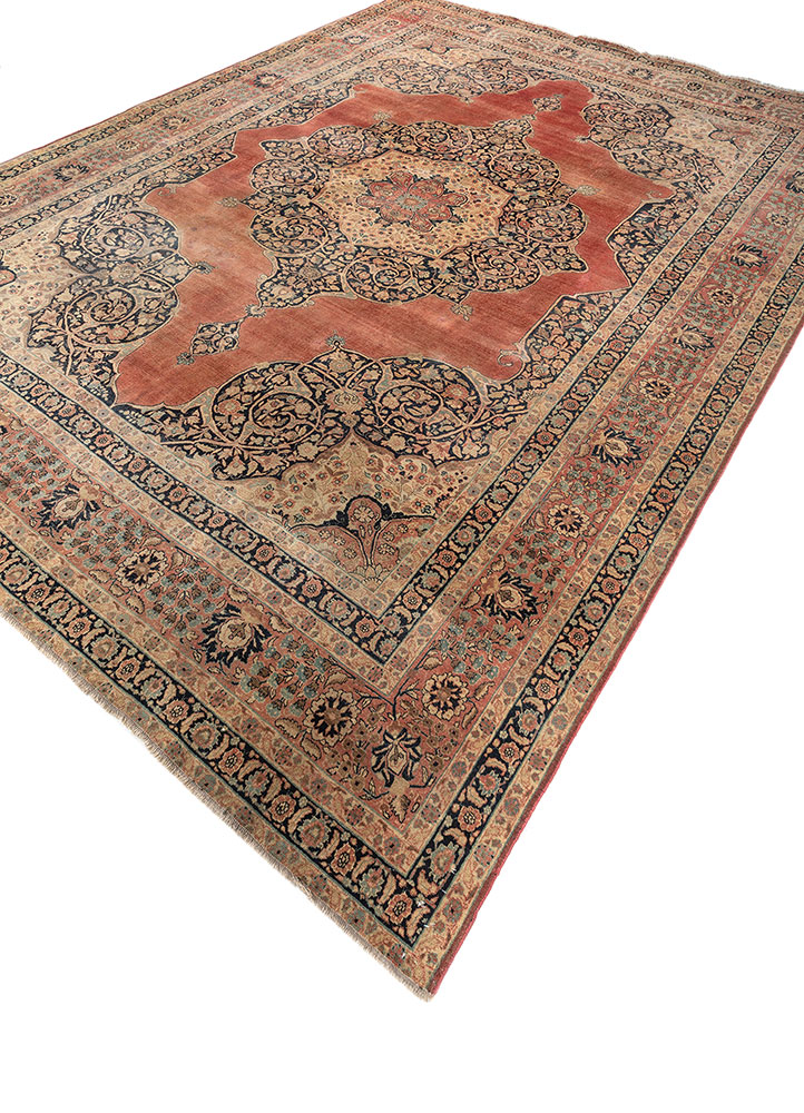 aalam red and orange wool hand knotted Rug - FloorShot