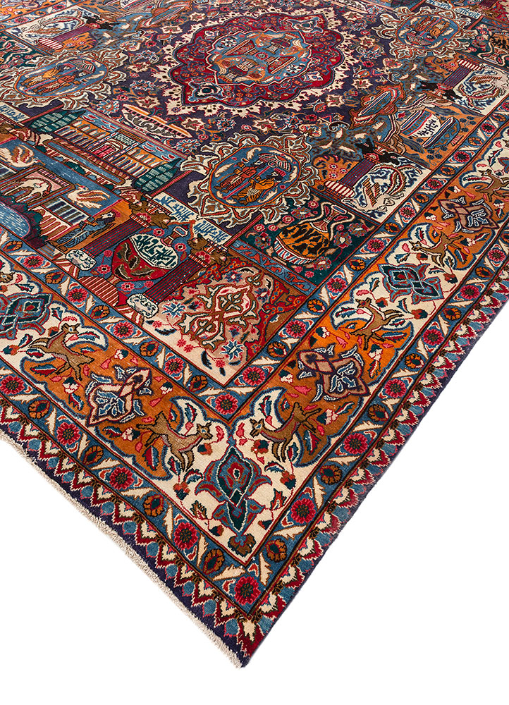 aalam red and orange wool hand knotted Rug - FloorShot