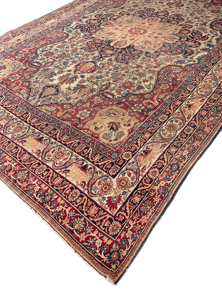 aalam beige and brown wool hand knotted Rug - FloorShot