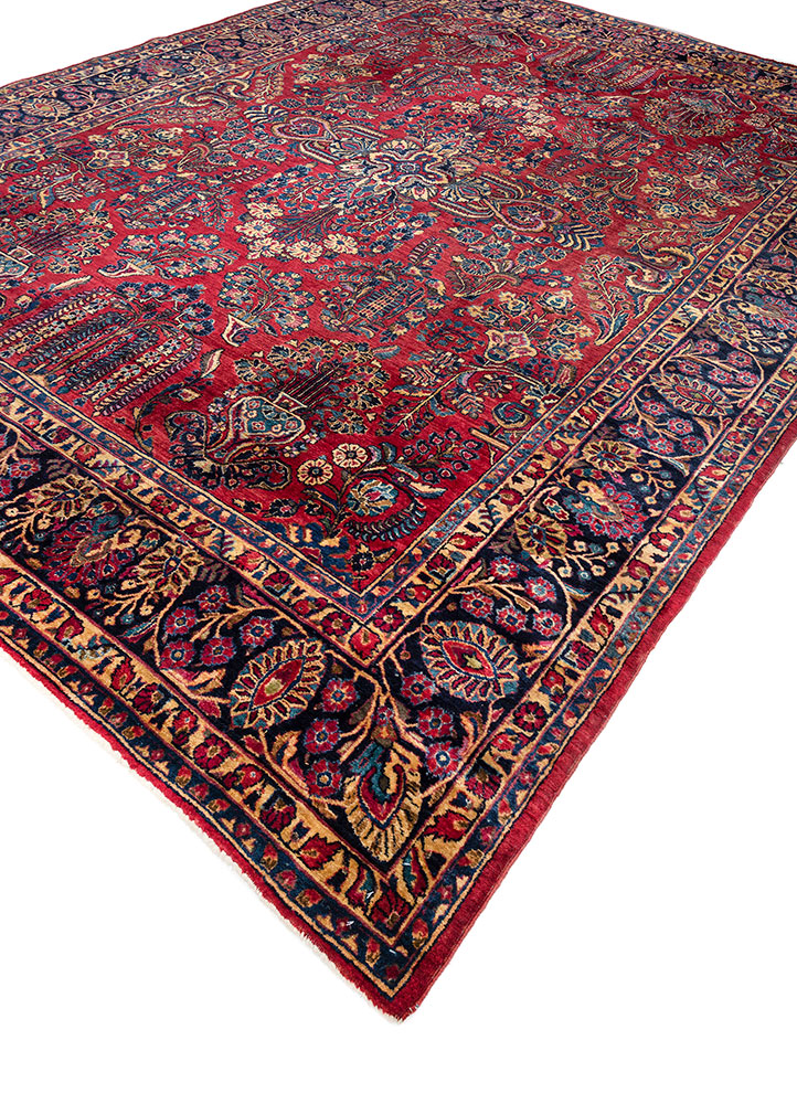 aalam red and orange wool hand knotted Rug - FloorShot