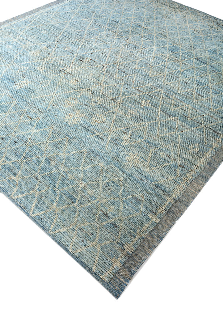 zuri blue wool hand knotted Rug - FloorShot