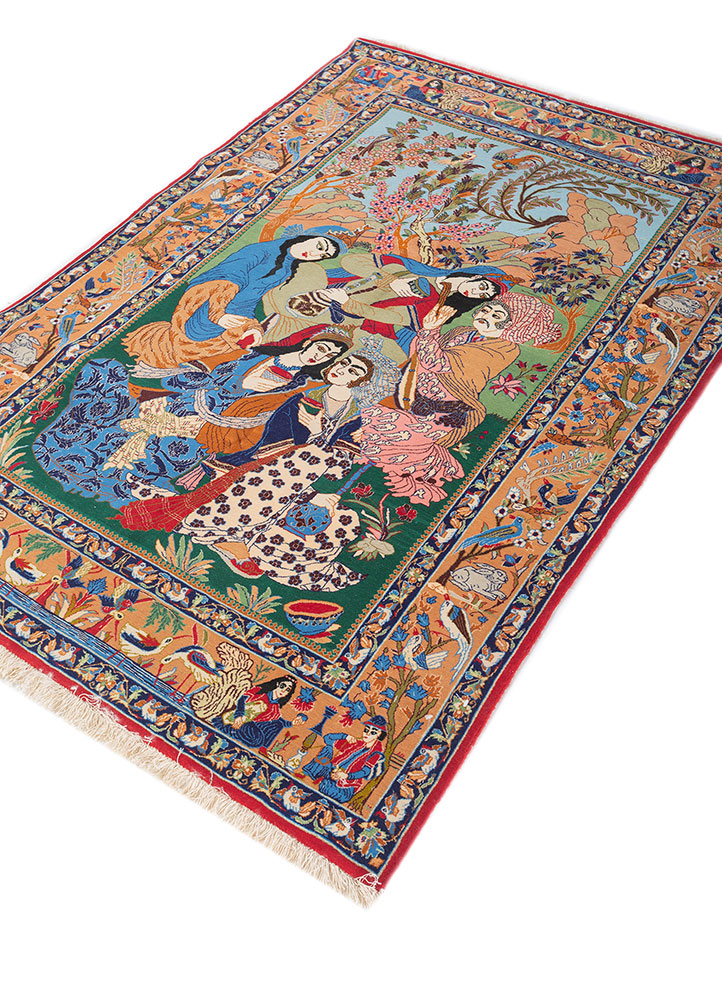 aalam red and orange wool hand knotted Rug - FloorShot