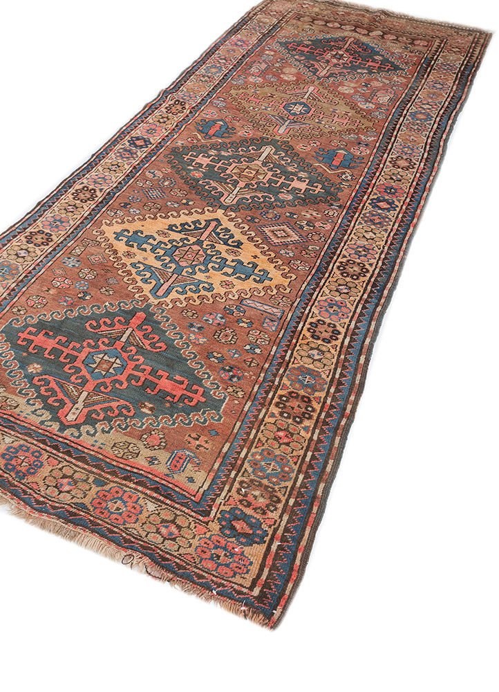aalam red and orange wool hand knotted Rug - FloorShot