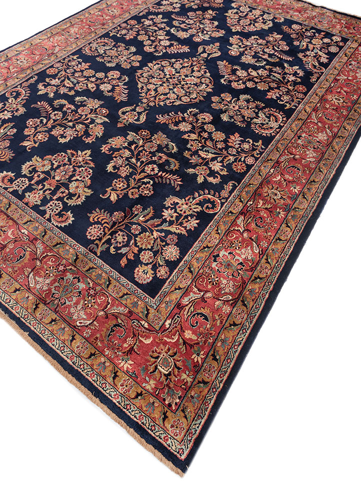 aalam blue wool hand knotted Rug - FloorShot