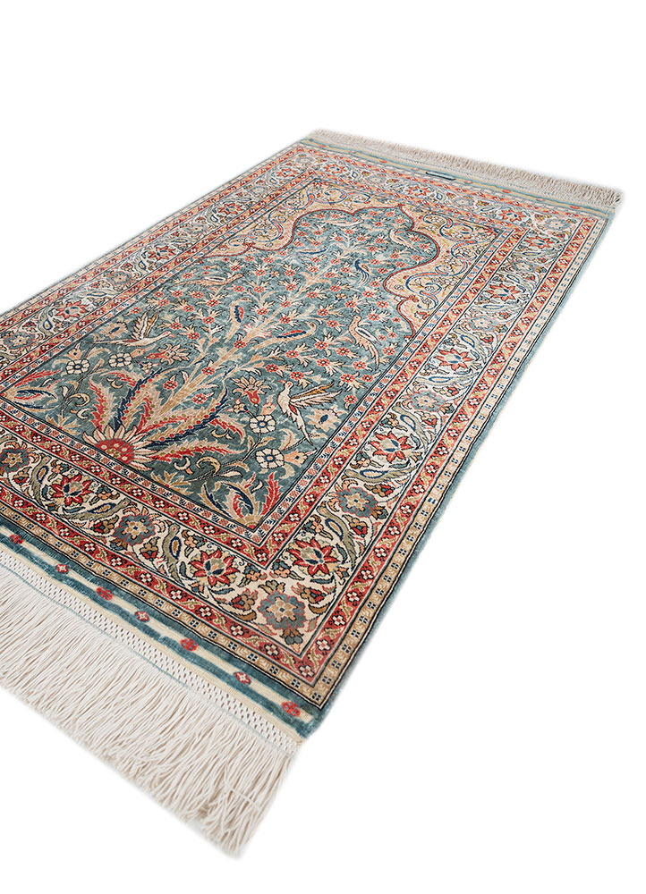 gulmarg red and orange silk hand knotted Rug - FloorShot
