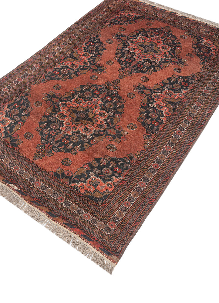 aalam red and orange wool hand knotted Rug - FloorShot