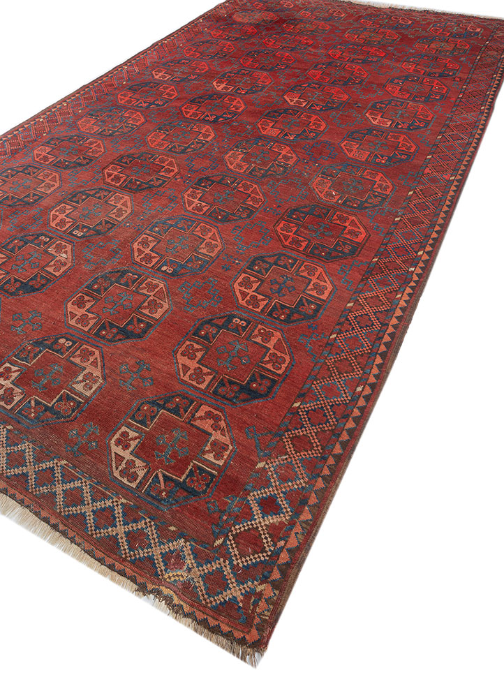 aalam red and orange wool hand knotted Rug - FloorShot