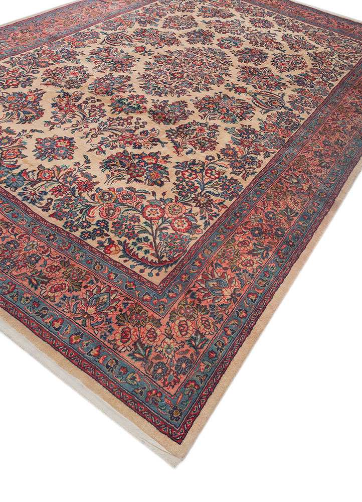 aalam pink and purple wool hand knotted Rug - FloorShot