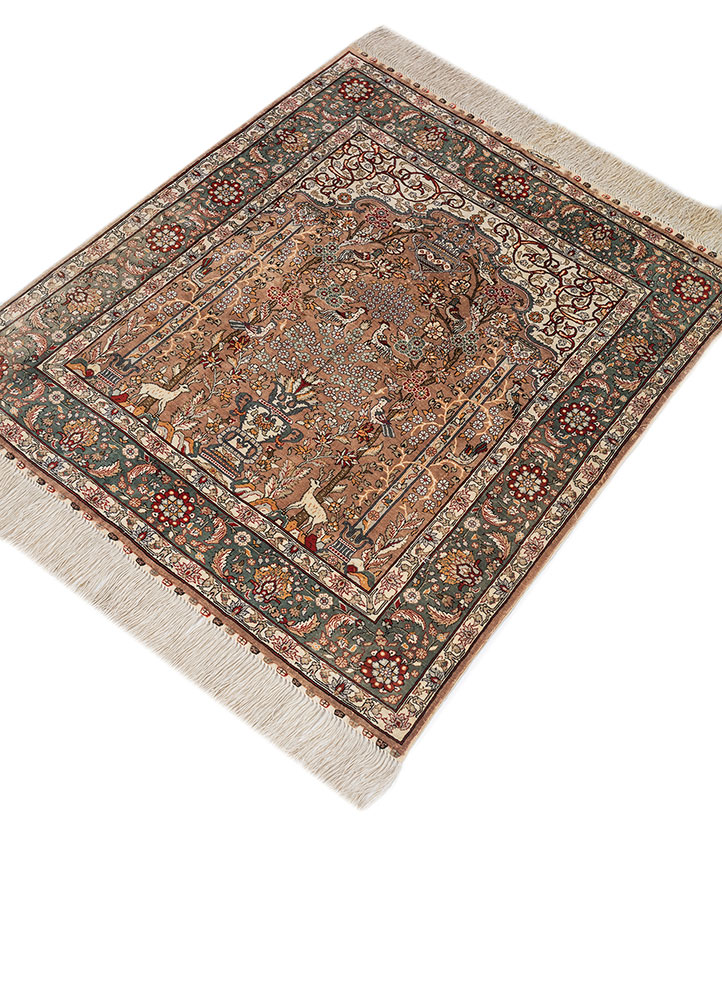 gulmarg red and orange silk hand knotted Rug - FloorShot