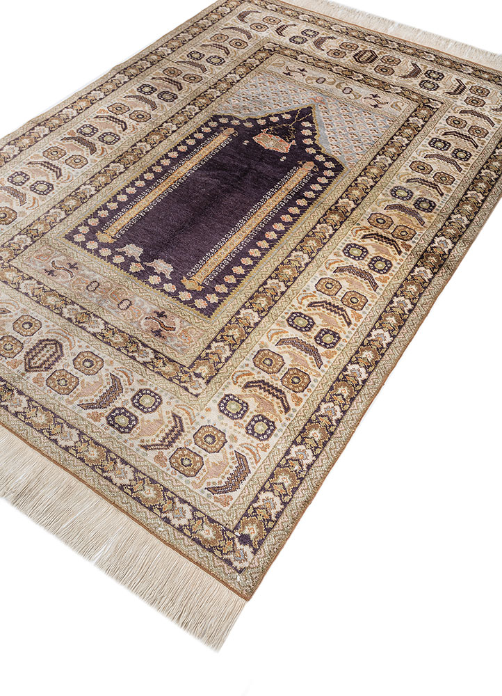 gulmarg pink and purple silk hand knotted Rug - FloorShot