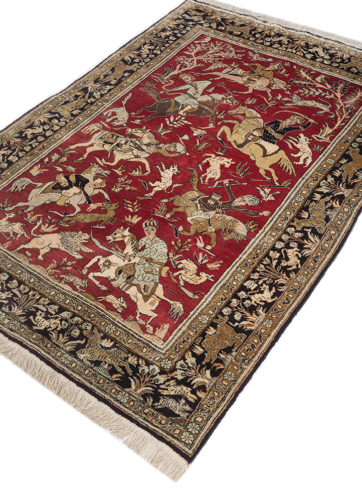 gulmarg red and orange silk hand knotted Rug - FloorShot