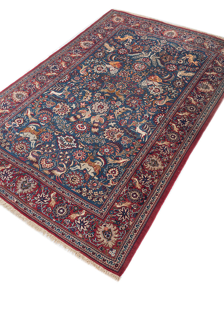aalam blue wool hand knotted Rug - FloorShot