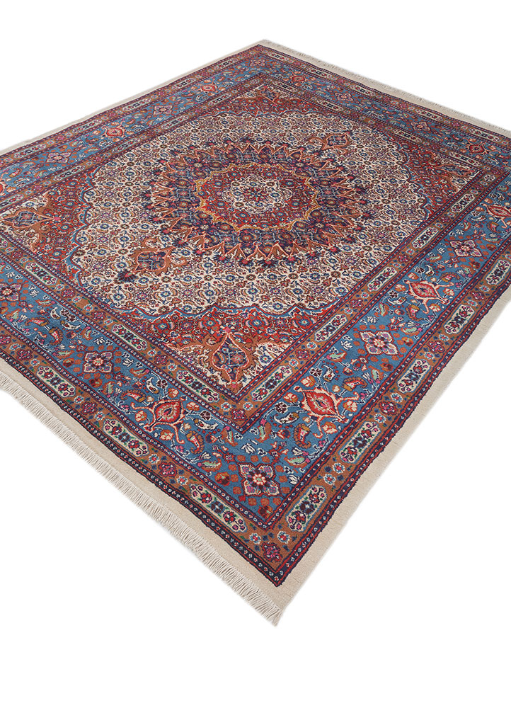 aalam blue wool hand knotted Rug - FloorShot