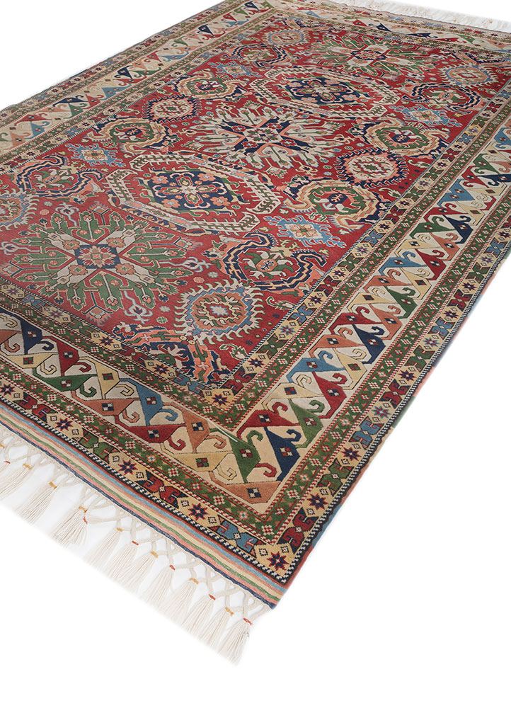 aalam red and orange wool hand knotted Rug - FloorShot