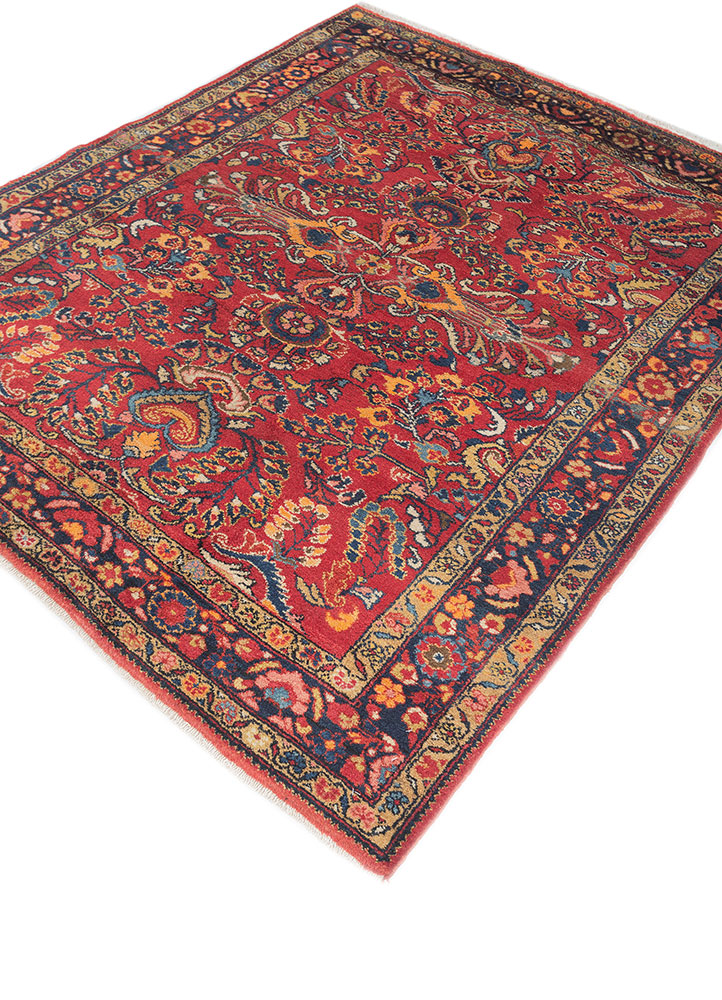 aalam red and orange wool hand knotted Rug - FloorShot