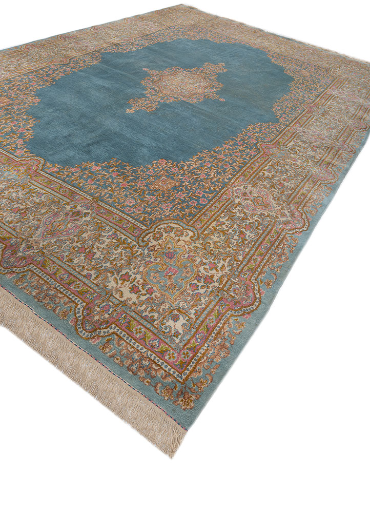 aalam blue wool hand knotted Rug - FloorShot