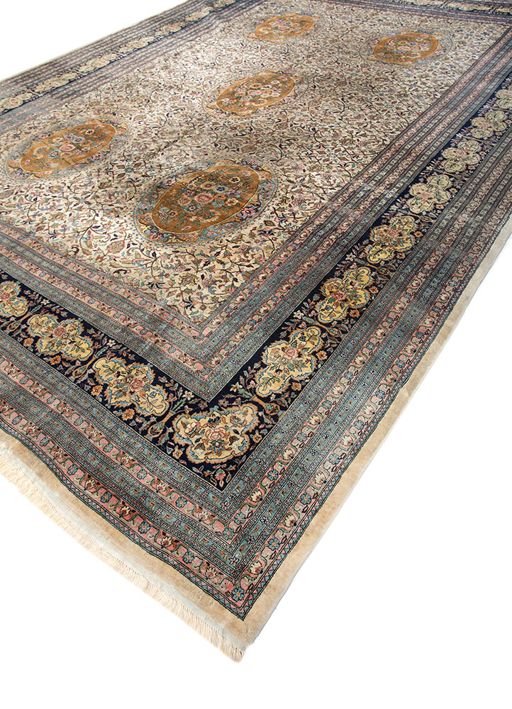 aalam blue wool hand knotted Rug - FloorShot