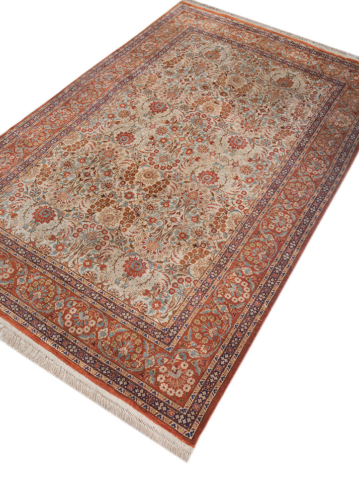 gulmarg red and orange silk hand knotted Rug - FloorShot