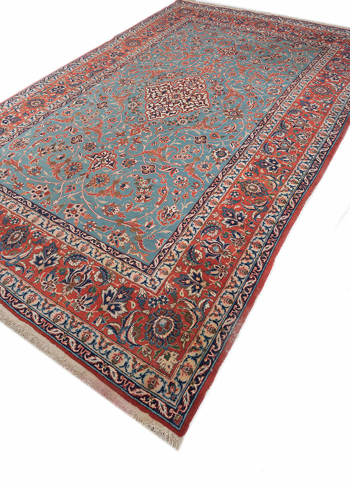 aalam red and orange wool hand knotted Rug - FloorShot