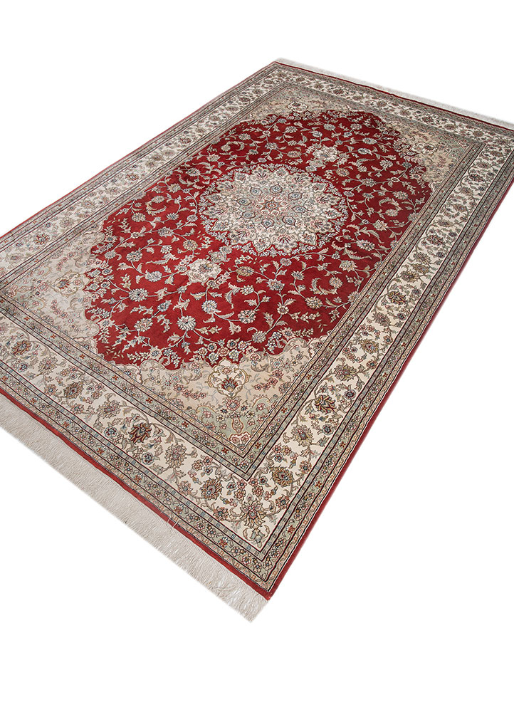 gulmarg red and orange silk hand knotted Rug - FloorShot