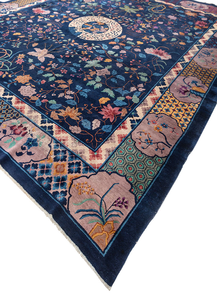 aalam blue wool hand knotted Rug - FloorShot
