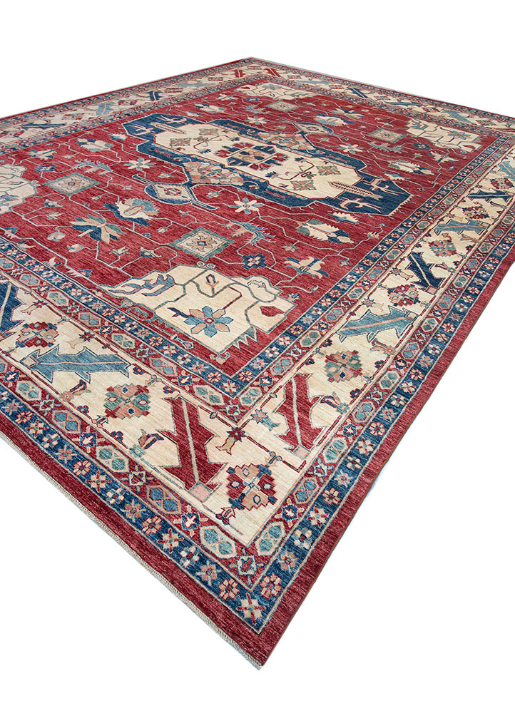 cyanna red and orange wool hand knotted Rug - FloorShot